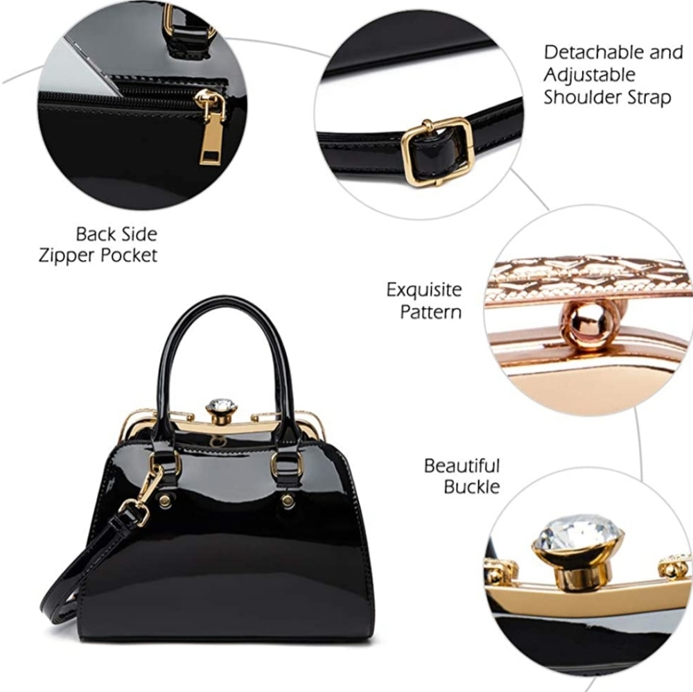 Leather handbag shiny patent leather shoulder bag - Picture 7 of 16